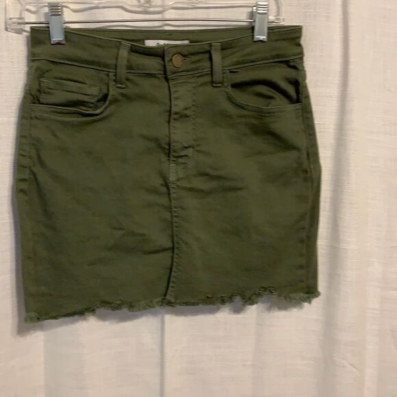 O2 Denim olive green distressed mini skirt size small - Picture 1 of 6
